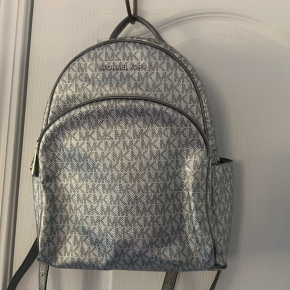Michael Kors Silver‎ shimmer Monogram Backpack shiny zipper leather compartments main image 8